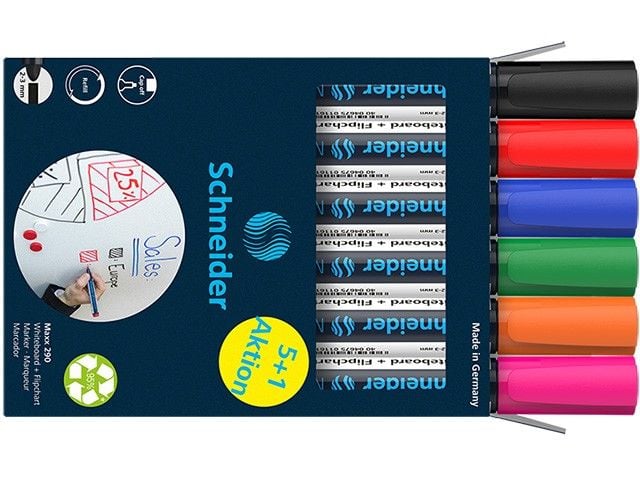 Produktbild: Schneider Whiteboard-Marker Maxx 290, 6er Set sortiert, 5+1 Aktion