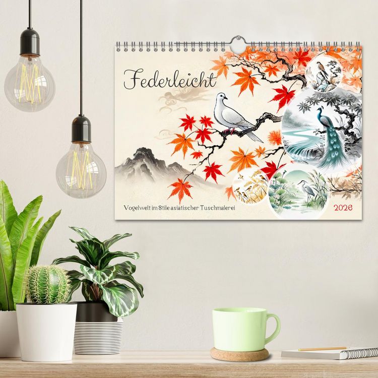 Produktbild: Federleicht - Vogelwelt im Stile asiatischer Tuschmalerei (Wandkalender 2026 DIN A4 quer), CALVENDO Monatskalender