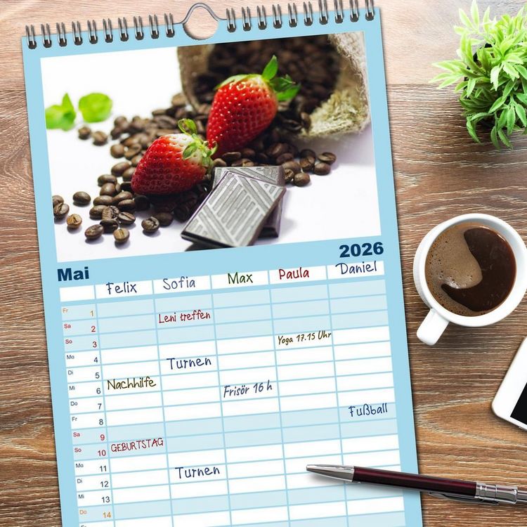 Produktbild: Familienplaner 2026 - Kaffee-Pause Terminkalender mit 5 Spalten (Wandkalender, 21 x 45 cm) CALVENDO