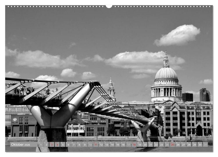 Produktbild: London in Schwarz-Wei&szlig; (hochwertiger Premium Wandkalender 2026 DIN A2 quer), Kunstdruck in Hochglanz