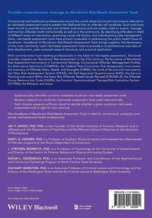 Produktbild: Handbook of Recidivism Risk / Needs Assessment Tools