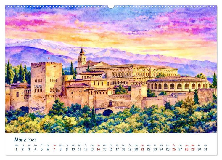 Produktbild: Reisetr&auml;ume Traumreisen. Die sch&ouml;nsten Reiseziele der Welt in Watercolor (hochwertiger Premium Wandkalender 2027 DIN A2 quer), Kunstdruck in Hochglanz
