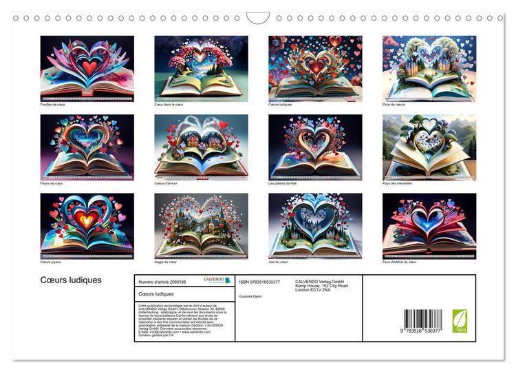 Produktbild: C&oelig;urs ludiques (Calendrier mural 2026 DIN A3 vertical), CALVENDO calendrier mensuel