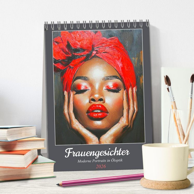 Produktbild: Frauengesichter. Moderne Portraits in &Ouml;loptik (Tischkalender 2026 DIN A5 hoch), CALVENDO Monatskalender