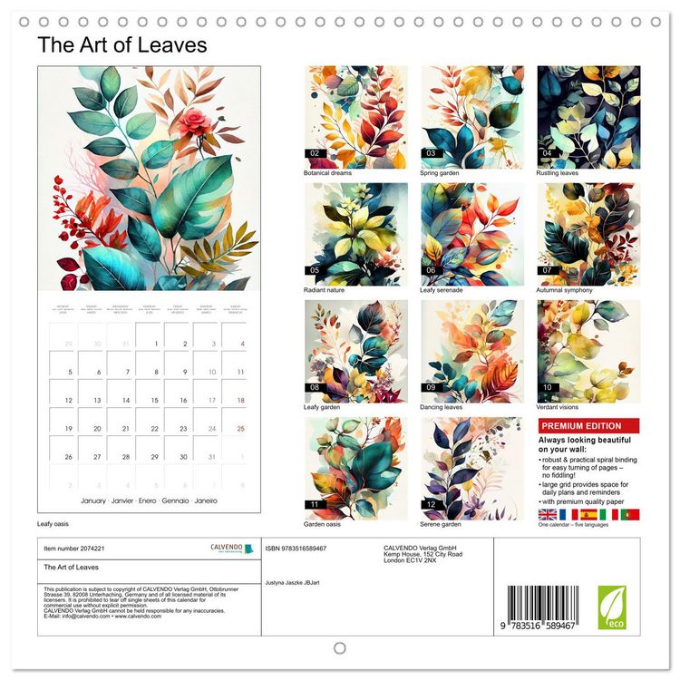 Produktbild: The Art of Leaves (Wall Calendar 2026 12 &times; 12 Inch) CALVENDO 12 Month Wall Calendar
