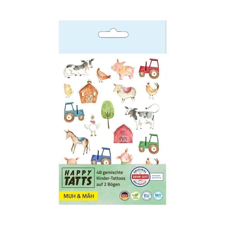 Produktbild: HAPPY TATTS, Kinder-Tattoos, 'Muh & M&auml;h' (48 Stk.)