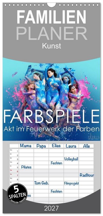 Produktbild: Familienplaner 2027 - FARBSPIELE - Akt im Feuerwerk der Farben mit 5 Spalten (Wandkalender, 21 x 45 cm) CALVENDO