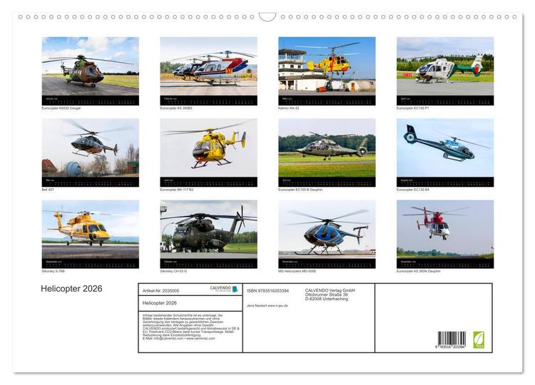Produktbild: Helicopter 2026 (Wandkalender 2026 DIN A2 quer), CALVENDO Monatskalender