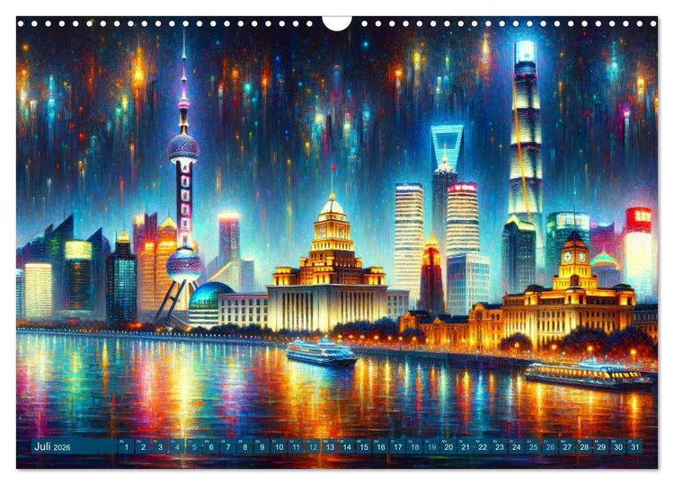Produktbild: Impressionistische Skylines - Weltst&auml;dte von KI visualisiert (Wandkalender 2026 DIN A3 quer), CALVENDO Monatskalender