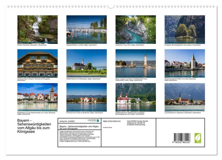 Produktbild: Bayern - Sehensw&uuml;rdigkeiten vom Allg&auml;u bis zum K&ouml;nigssee (hochwertiger Premium Wandkalender 2027 DIN A2 quer), Kunstdruck in Hochglanz
