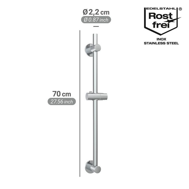 Produktbild: Brausestange BOB, 70 cm, chrom, Edelstahl, einfache Montage ohne Bohren