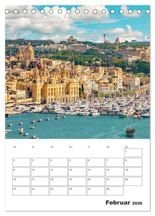Produktbild: Valletta - K&uuml;stenstadt mit Charme (Tischkalender 2026 DIN A5 hoch), CALVENDO Monatskalender