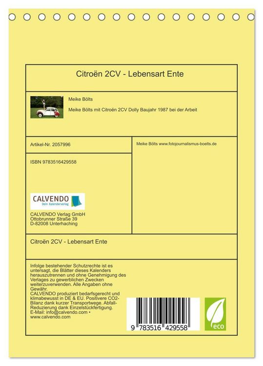 Produktbild: Citro&euml;n 2CV - Lebensart Ente (Tischkalender 2026 DIN A5 hoch), CALVENDO Monatskalender