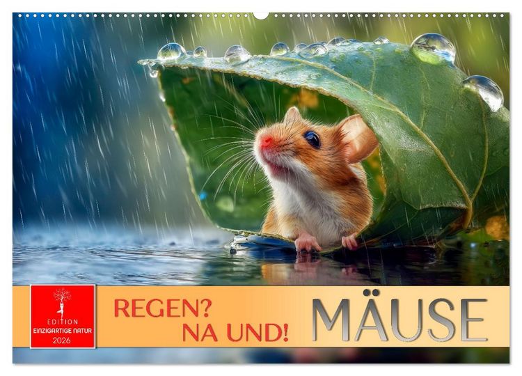 Produktbild: Regen? Na und! M&auml;use (Wandkalender 2026 DIN A2 quer), CALVENDO Monatskalender