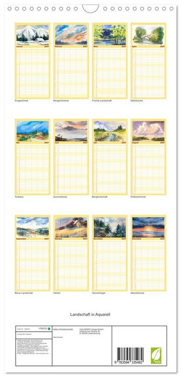 Produktbild: Familienplaner 2027 - Landschaft in Aquarell mit 5 Spalten (Wandkalender, 21 x 45 cm) CALVENDO