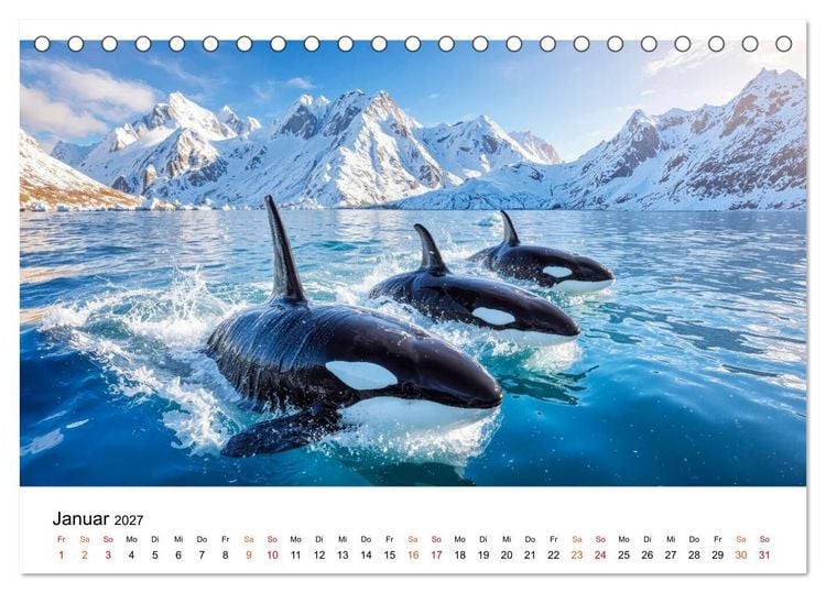Produktbild: Orcas - ein Jahr voller Meer (Tischkalender 2027 DIN A5 quer), CALVENDO Monatskalender