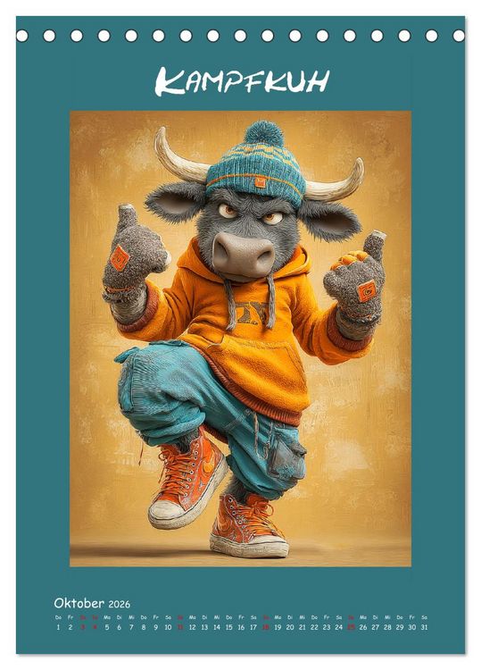 Produktbild: Kuhwelt. Stylische Streetwear-K&uuml;he f&uuml;r gute Laune (Tischkalender 2026 DIN A5 hoch), CALVENDO Monatskalender