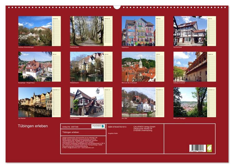 Produktbild: T&uuml;bingen erleben (Wandkalender 2026 DIN A2 quer), CALVENDO Monatskalender