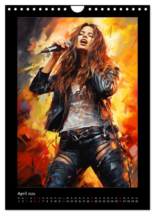 Produktbild: Heavy Metal-Queens. Wilde Rock- und Metal-Girl Paintings (Wandkalender 2026 DIN A4 hoch), CALVENDO Monatskalender