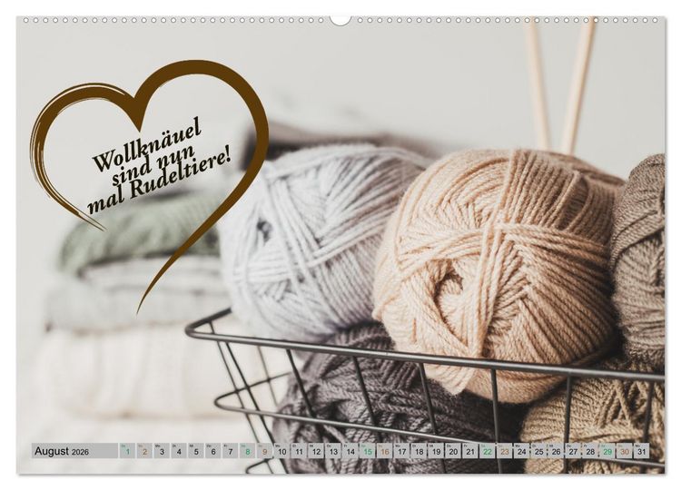 Produktbild: WOLLE Stricken ist eine Passion (hochwertiger Premium Wandkalender 2026 DIN A2 quer), Kunstdruck in Hochglanz