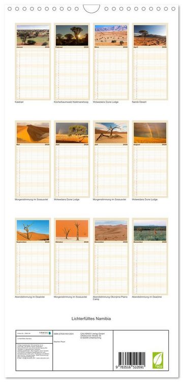 Produktbild: Familienplaner 2026 - Lichterf&uuml;lltes Namibia mit 5 Spalten (Wandkalender, 21 x 45 cm) CALVENDO