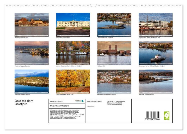 Produktbild: Oslo mit dem Oslofjord (hochwertiger Premium Wandkalender 2027 DIN A2 quer), Kunstdruck in Hochglanz