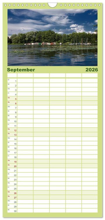 Produktbild: Familienplaner 2026 - Mecklenburgische Seenplatte - zum Tr&auml;umen sch&ouml;n mit 5 Spalten (Wandkalender, 21 x 45 cm) CALVENDO