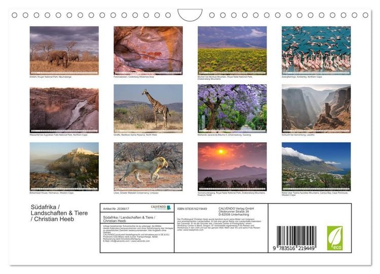 Produktbild: S&uuml;dafrika / Landschaften & Tiere / Christian Heeb (Wandkalender 2026 DIN A4 quer), CALVENDO Monatskalender