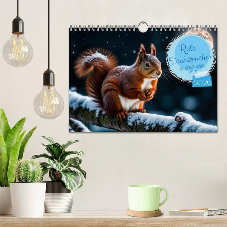 Produktbild: Rote Eichh&ouml;rnchen - zauberhaft anders mit KI (Wandkalender 2026 DIN A4 quer), CALVENDO Monatskalender
