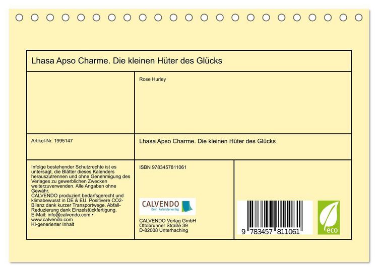 Produktbild: Lhasa Apso Charme. Die kleinen H&uuml;ter des Gl&uuml;cks (Tischkalender 2026 DIN A5 quer), CALVENDO Monatskalender