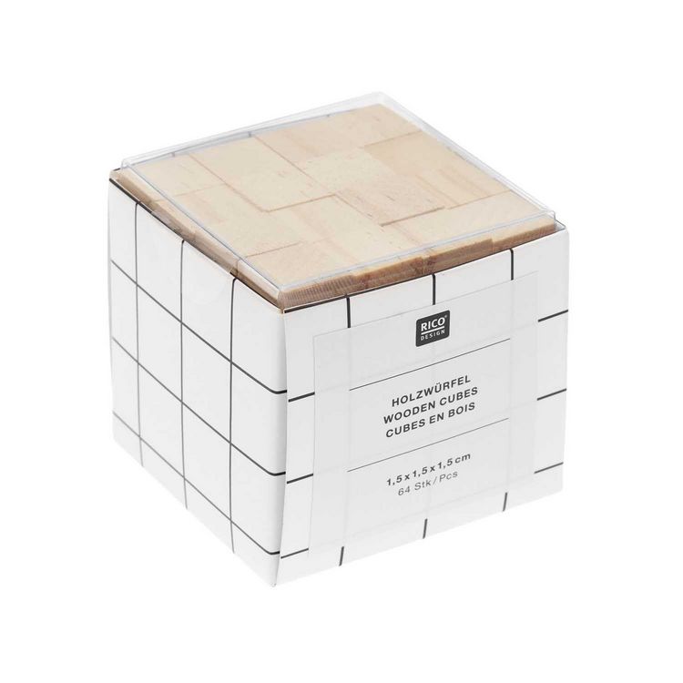 Produktbild: Holzw&uuml;rfel 1,5 x 1,5 x 1,5 cm, 64 Stk