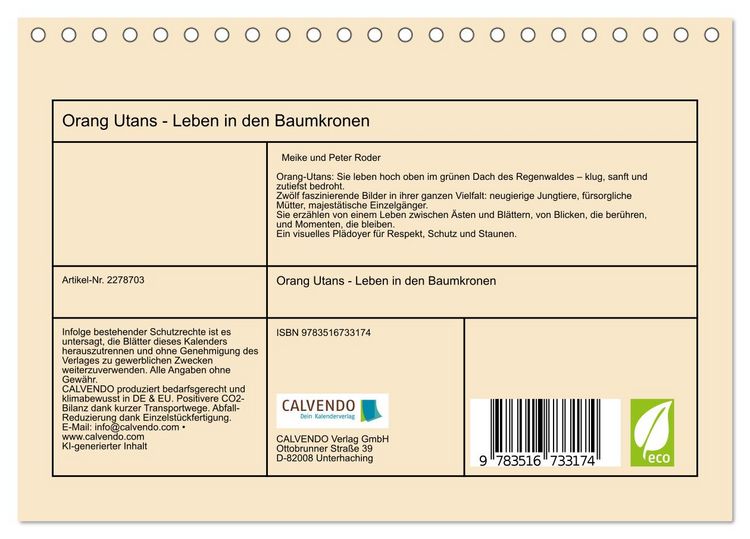Produktbild: Orang Utans - Leben in den Baumkronen (Tischkalender 2026 DIN A5 quer), CALVENDO Monatskalender