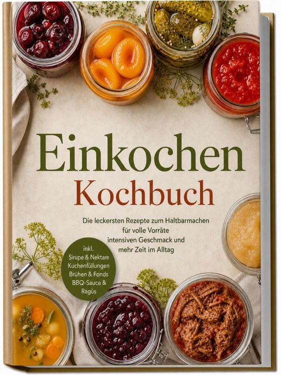 Produktbild: Einkochen Kochbuch: Die leckersten Rezepte zum Haltbarmachen f&uuml;r volle Vorr&auml;te, intensiven Geschmack & mehr Zeit im Alltag &ndash; inkl. Sirupe & Nektare, Kuchenf&uuml;llungen, Br&uuml;hen & Fonds, BBQ-Sauce & Rag&ugrave;s