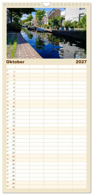 Produktbild: Familienplaner 2027 - Ein Blick auf Leiden mit 5 Spalten (Wandkalender, 21 x 45 cm) CALVENDO