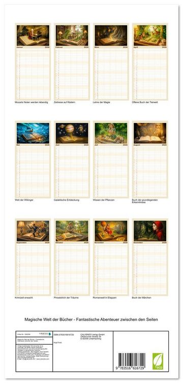 Produktbild: Familienplaner 2026 - Magische Welt der B&uuml;cher - Fantastische Abenteuer zwischen den Seiten mit 5 Spalten (Wandkalender, 21 x 45 cm) CALVENDO