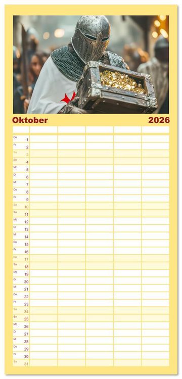 Produktbild: Familienplaner 2026 - Tempelritter - Ein m&auml;chtiger Ritterorden mit 5 Spalten (Wandkalender, 21 x 45 cm) CALVENDO