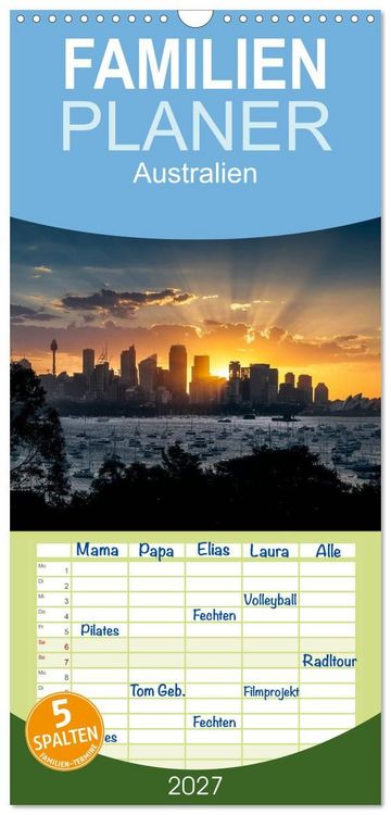 Produktbild: Familienplaner 2027 - Australien mit 5 Spalten (Wandkalender, 21 x 45 cm) CALVENDO