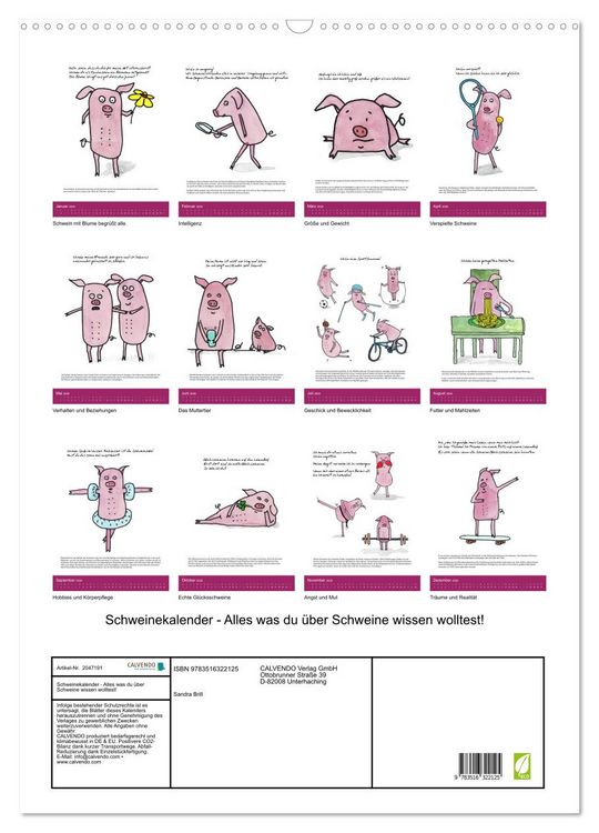 Produktbild: Schweinekalender - Alles was du &uuml;ber Schweine wissen wolltest! (Wandkalender 2026 DIN A2 hoch), CALVENDO Monatskalender