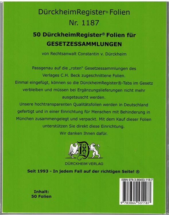 Produktbild: 50 D&uuml;rckheimRegister&reg;-FOLIEN f&uuml;r STEUERGESETZE u.a; zum Einheften und Unterteilen der Gesetzessammlungen