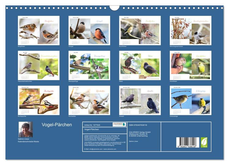 Produktbild: Vogel-P&auml;rchen (Wandkalender 2026 DIN A3 quer), CALVENDO Monatskalender