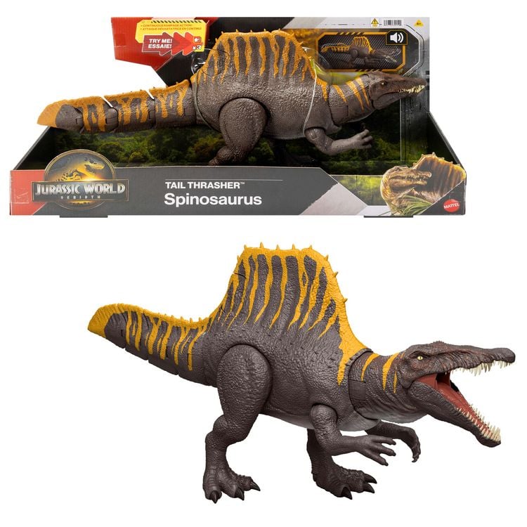 Produktbild: Jurassic World Rebirth Tail Thrasher Spinosaurus-Actionfigur, Dinosaurierspielzeug mit 2 Angriffsbewegungen