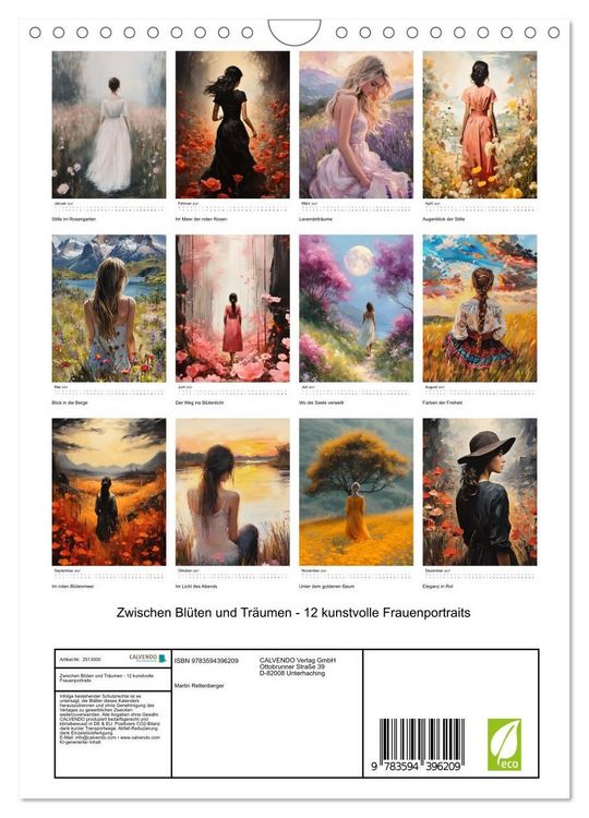Produktbild: Zwischen Bl&uuml;ten und Tr&auml;umen - 12 kunstvolle Frauenportraits (Wandkalender 2027 DIN A4 hoch), CALVENDO Monatskalender