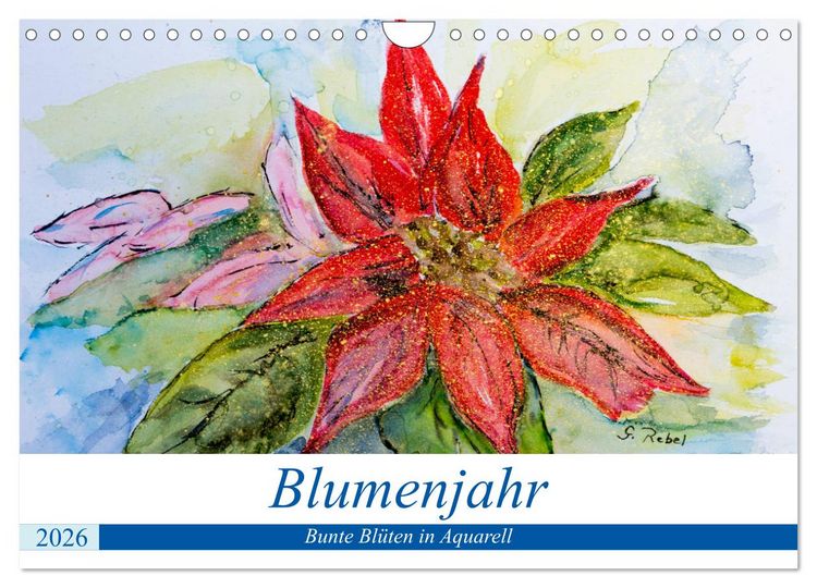 Produktbild: Blumenjahr - Bunte Bl&uuml;ten in Aquarell (Wandkalender 2026 DIN A4 quer), CALVENDO Monatskalender