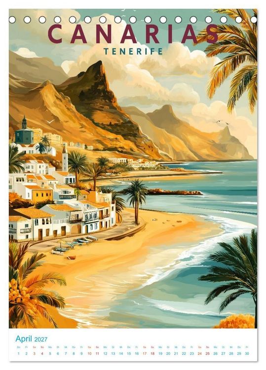 Produktbild: Kanarische Inseln - Old School Poster Style (Tischkalender 2027 DIN A5 hoch), CALVENDO Monatskalender