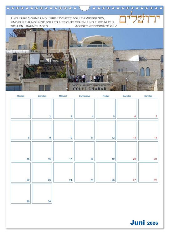 Produktbild: Jerusalem Kalender mit Bibelworten und Planer! (Wandkalender 2026 DIN A3 hoch), CALVENDO Monatskalender