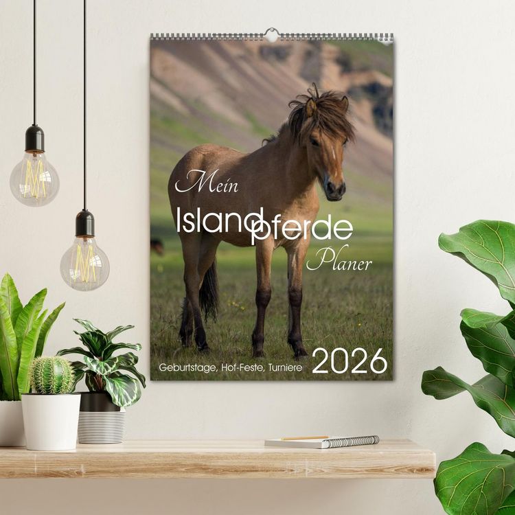 Produktbild: Mein ISLANDPFERDE Planer - Geburtstage, Hof-Feste, Turniere (Wandkalender 2026 DIN A2 hoch), CALVENDO Monatskalender