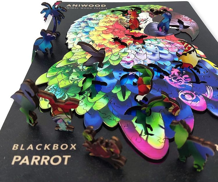 Produktbild: Aniwood J2314M - Animal Wood Puzzle, Blackbox Parrot M, Papagei, Holz-Puzzle, 121 Teile