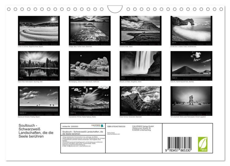 Produktbild: Soultouch - Schwarzwei&szlig; Landschaften, die die Seele ber&uuml;hren (Wandkalender 2026 DIN A4 quer), CALVENDO Monatskalender
