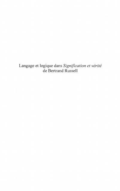 Produktbild: Langage et logique dans signification et verite de bertran