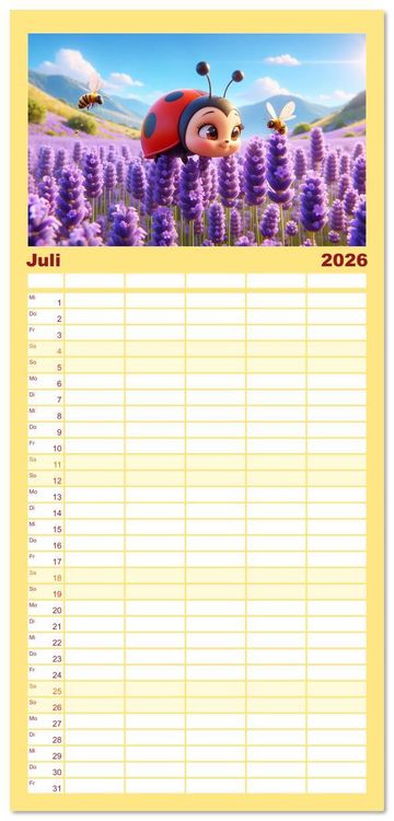 Produktbild: Familienplaner 2026 - Kleine K&auml;fer, gro&szlig;e Abenteuer: Ein Jahreskalender f&uuml;r Kinder mit 5 Spalten (Wandkalender, 21 x 45 cm) CALVENDO
